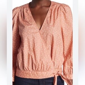 NWOT Madewell $69.50 Wrap Top Shirt Star Scatter Size XL 3/4 Sleeves G7804 Coral